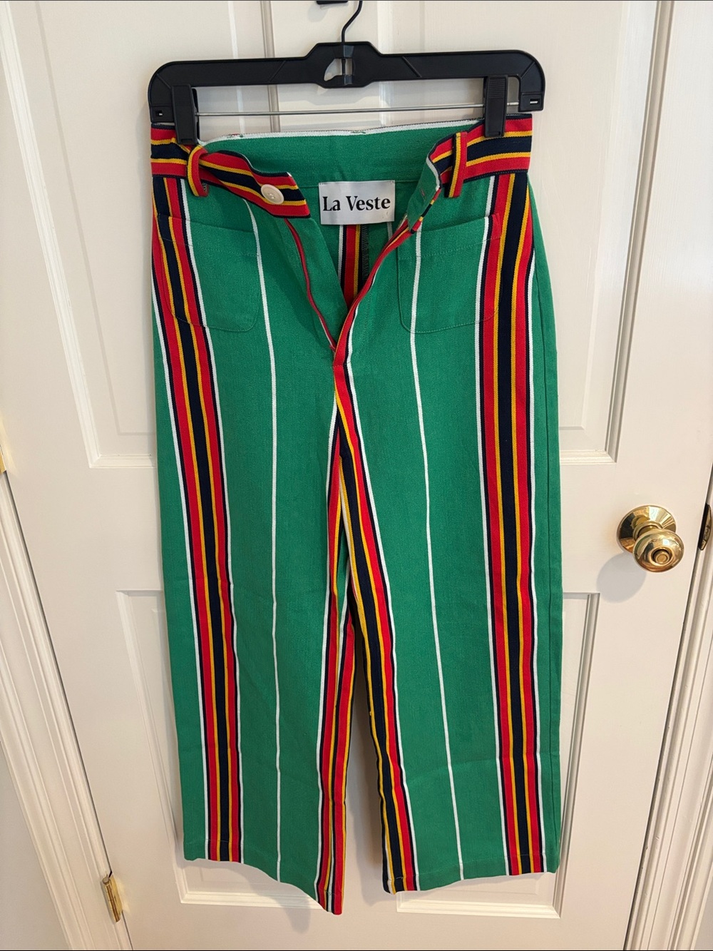 La Veste Women’s Green Wide-Leg Striped Pants